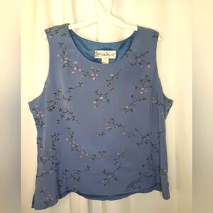 Vintage Jones Wear Cottage Sleeveless Shell Top Sz 16 Floral Embroidered Dainty
